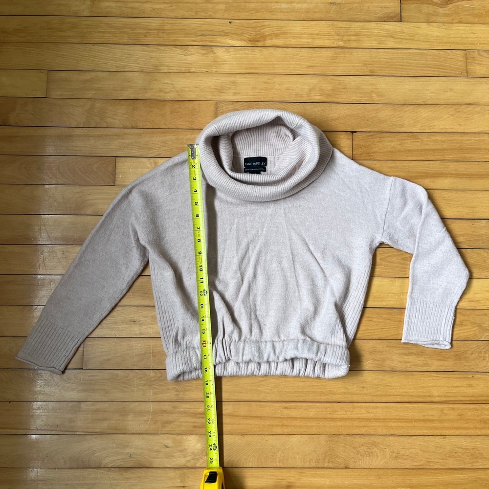 Cynthia Rowley Merino Wool Cowl Neck Sweater Oatmeal Beige XL Elastic Hem - Picture 4 of 5